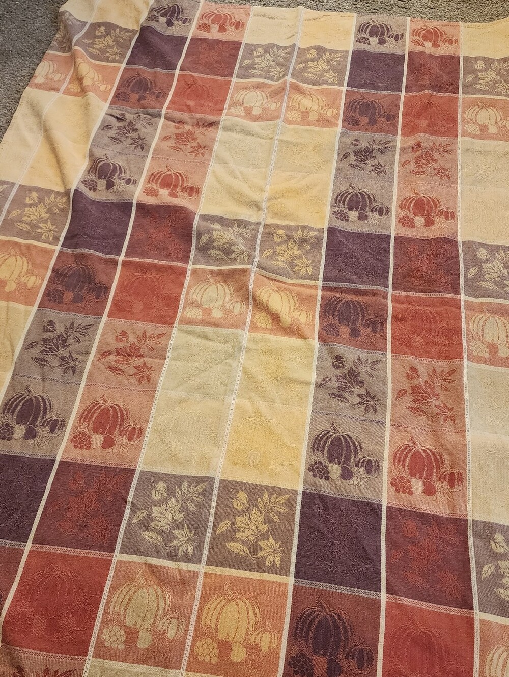 Vintage Cotton Autumn Fall Pumpkins Halloween Plaid Tablecloth 53" X 69” Orange
